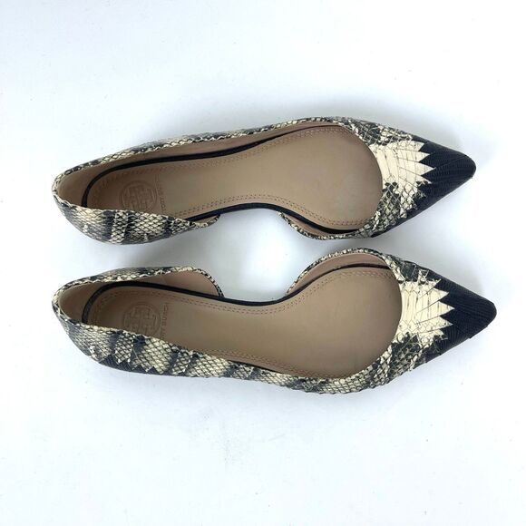 Tory Burch D'Orsay Leather Snakeskin Pointed Toe Open Side Flats Size 9M - Picture 4 of 11